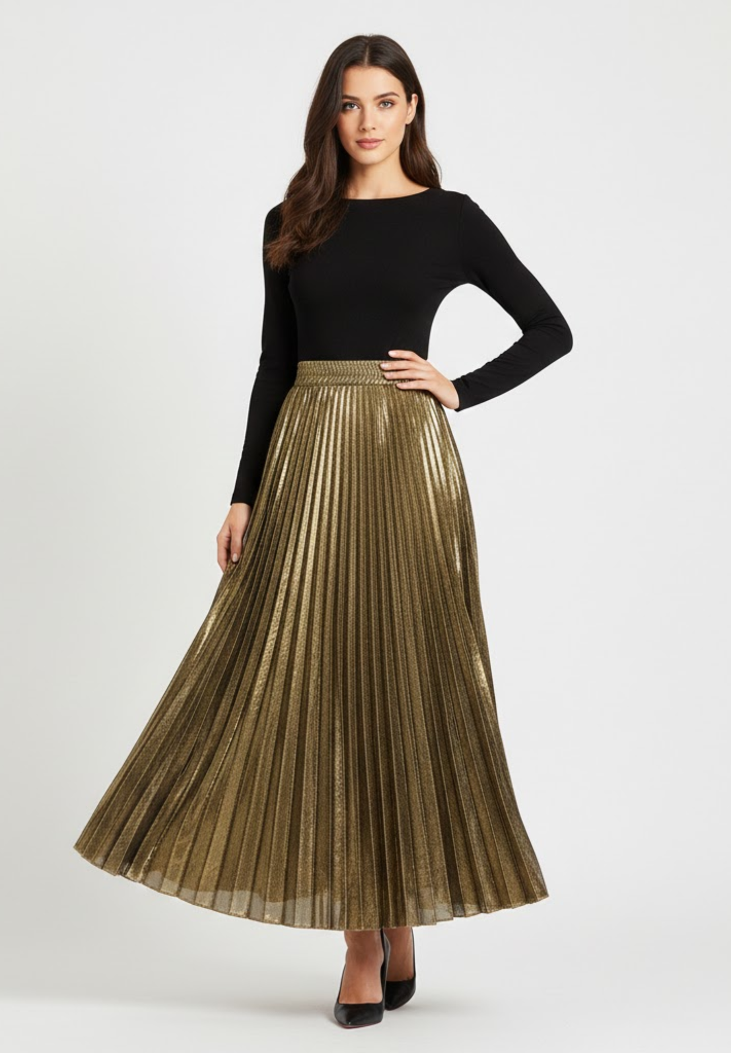 Jupe longue plissée modèle #Métallique