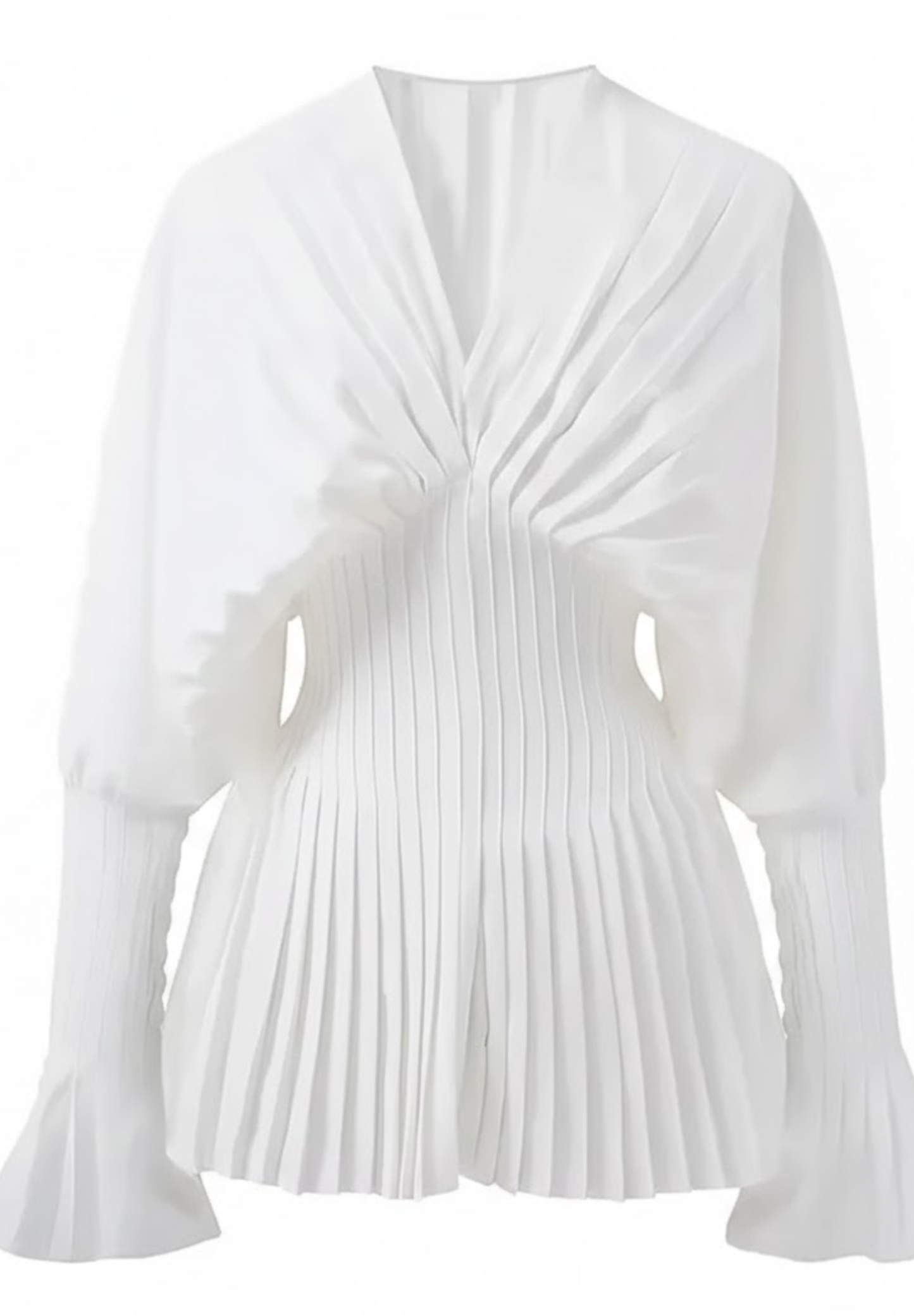Robe chemise blanche à col en V plissée