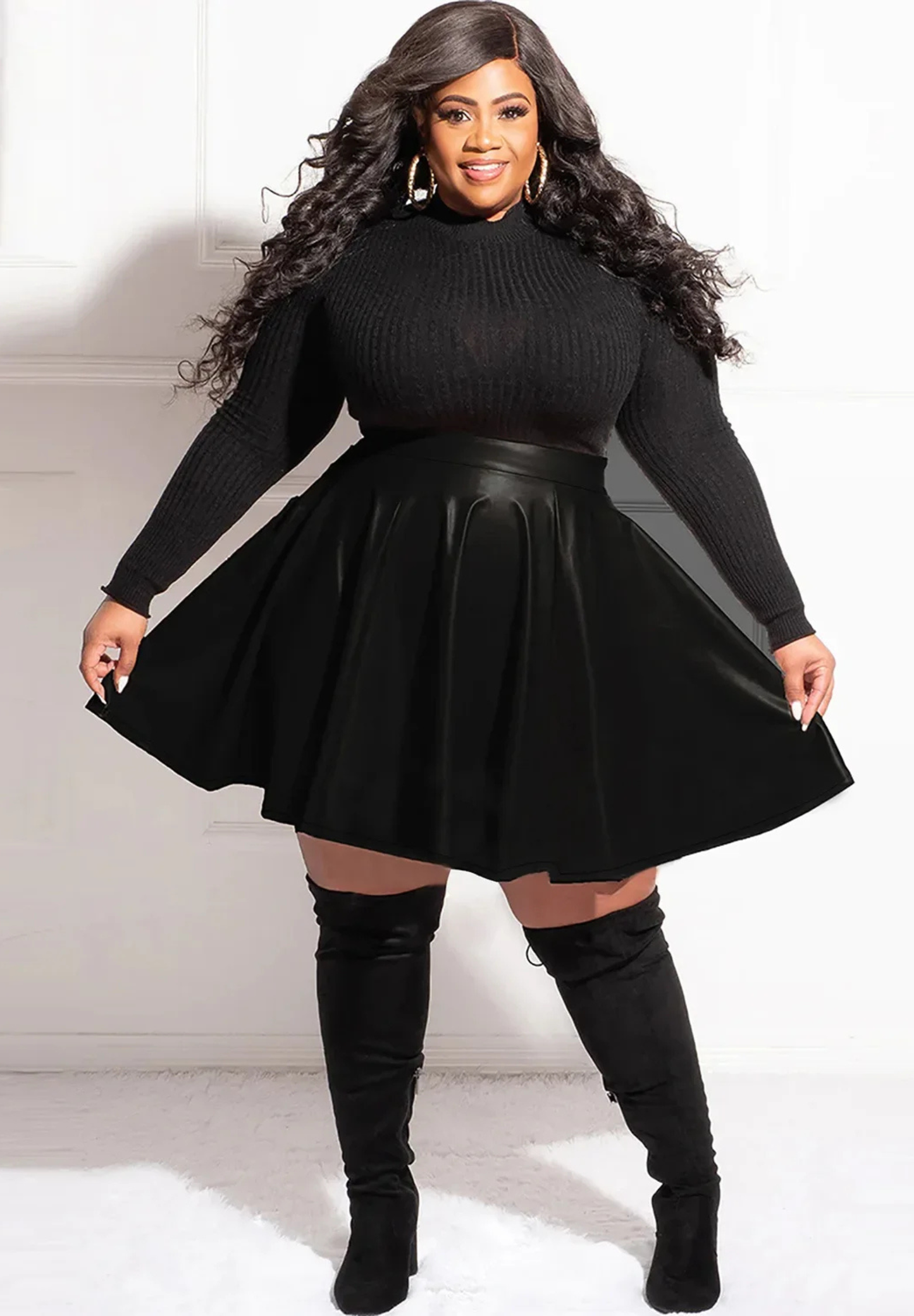 Jupe plissée grande taille en cuir