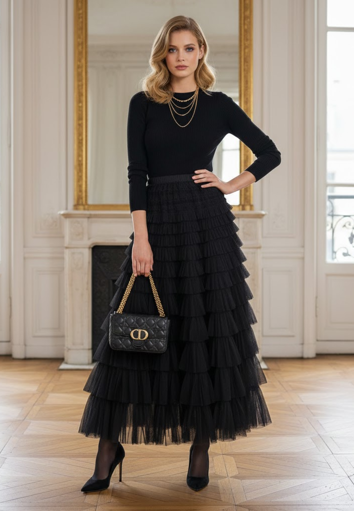 Jupe longue plissée superposés