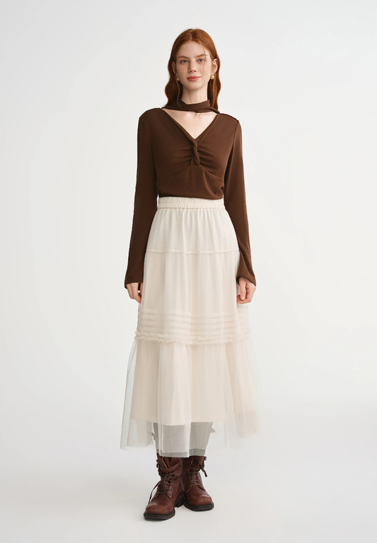 Jupe longue plissée en maille