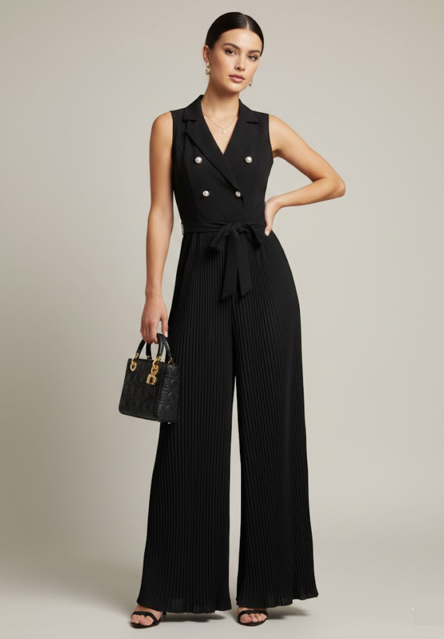 Combinaison plissée femme col en V