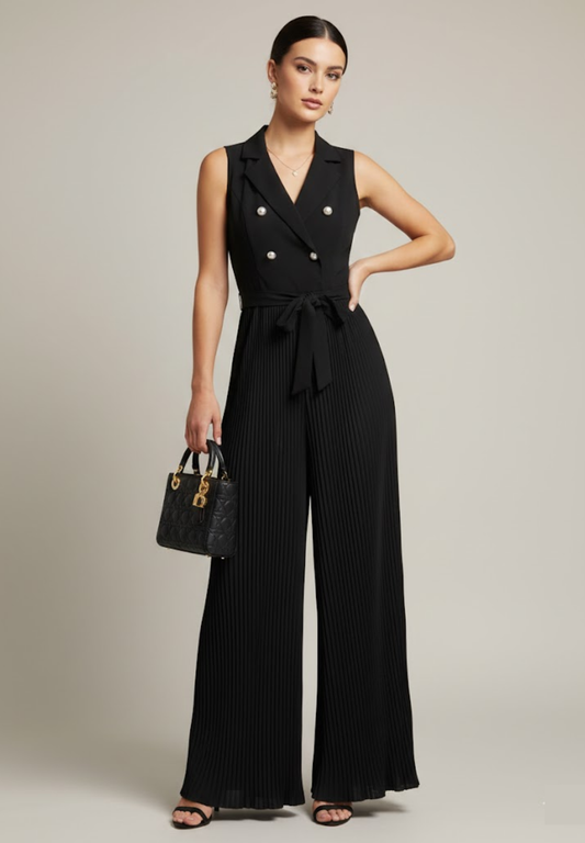 Combinaison plissée femme col en V