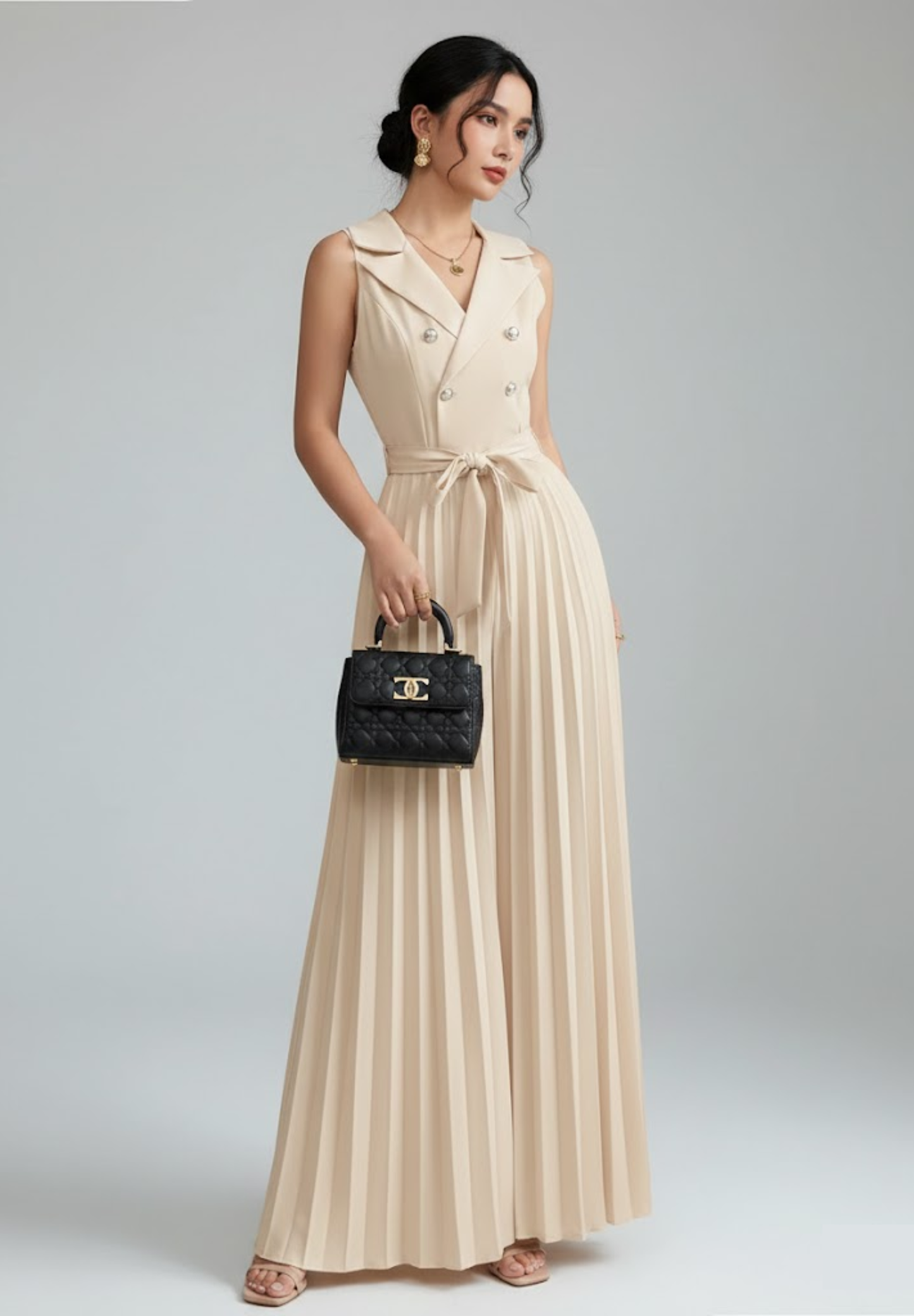 Combinaison plissée femme col en V