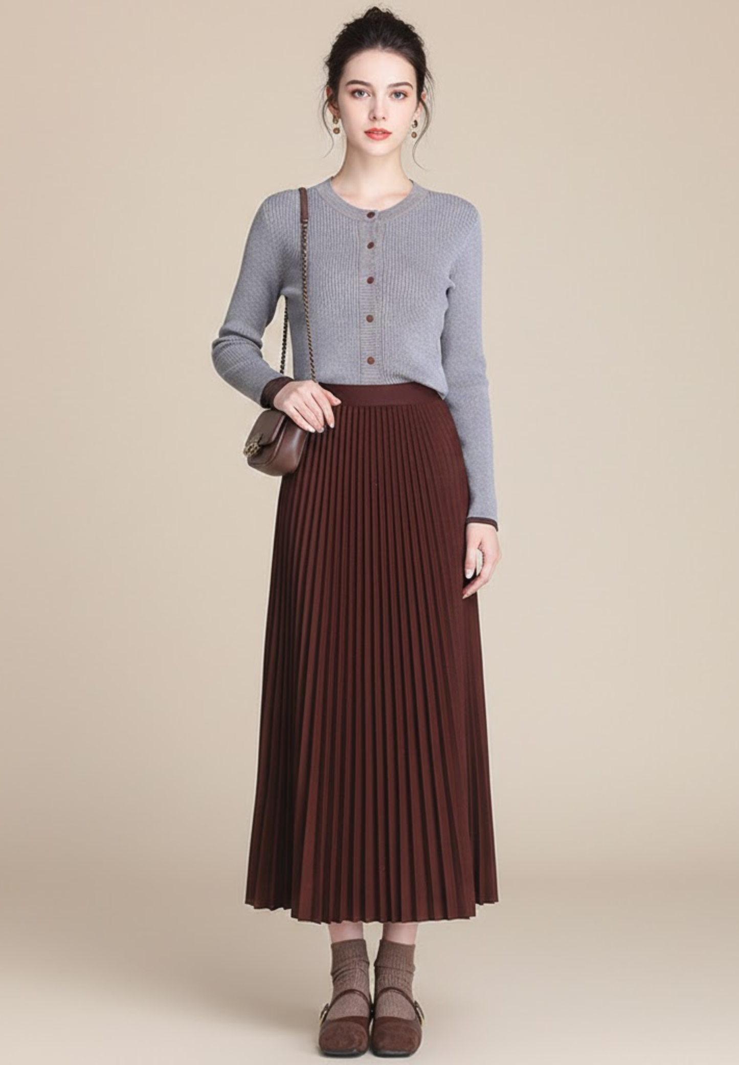 Jupe midi plissée en laine