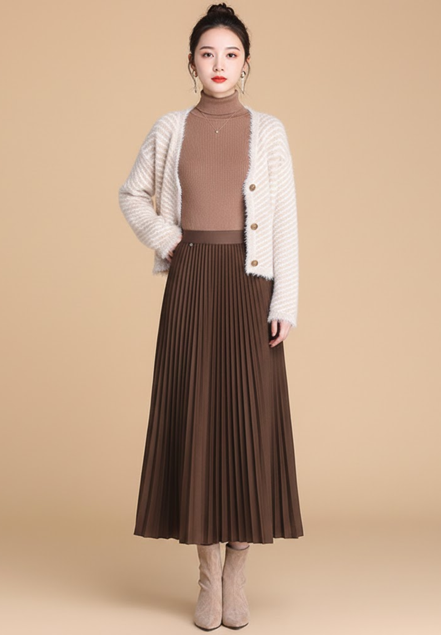 Jupe midi plissée en laine