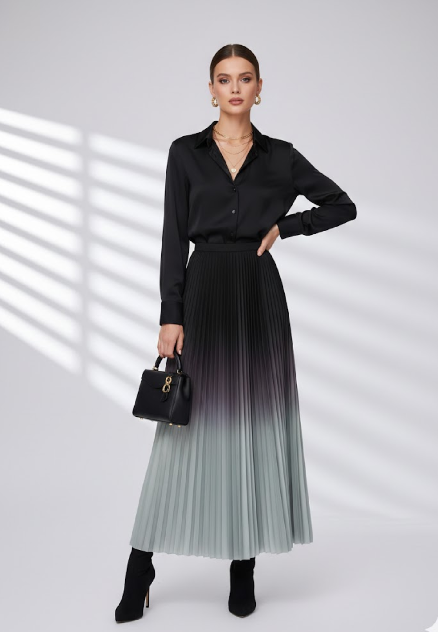 Jupe longue plissée dégradée