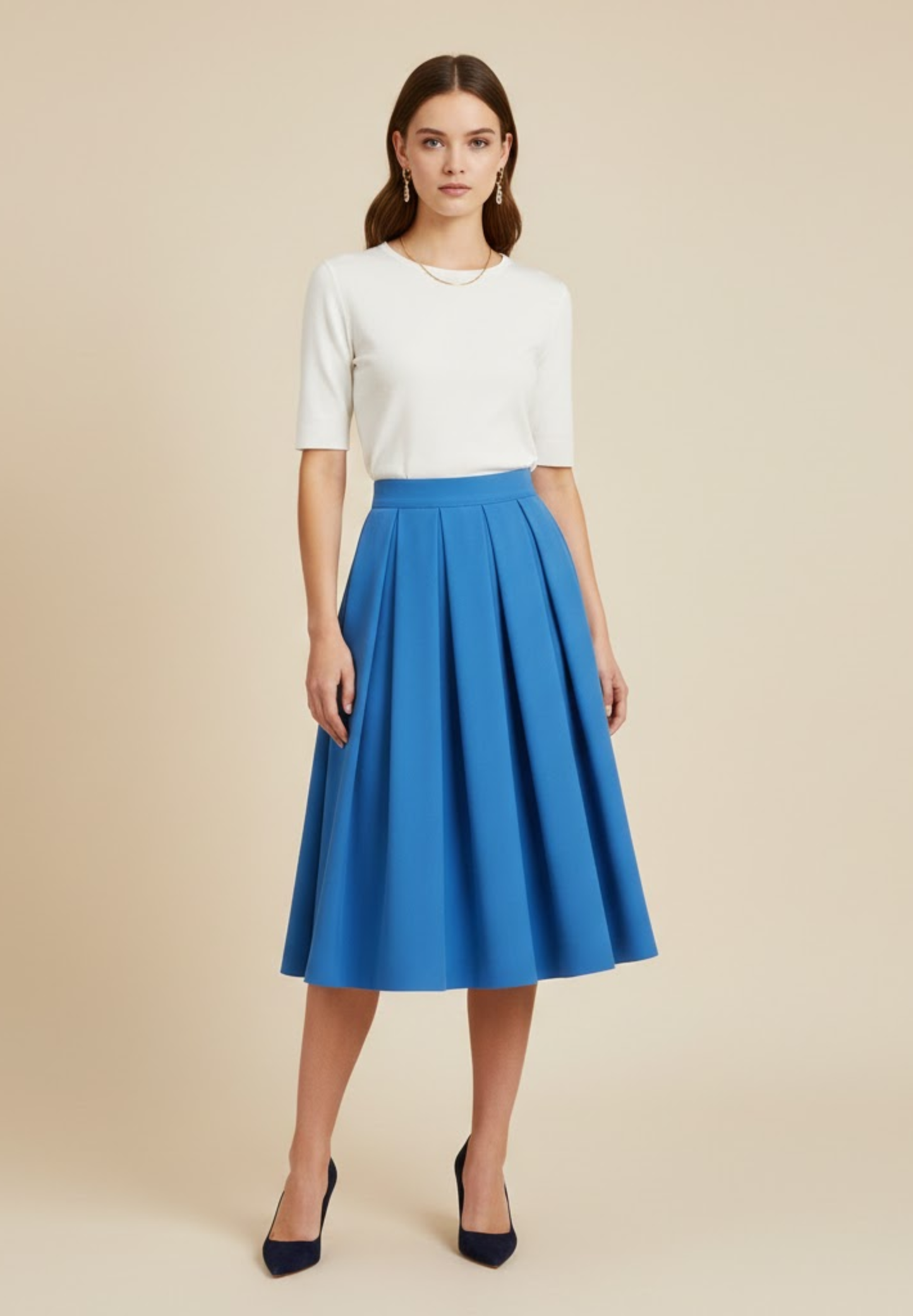 Jupe midi plissée rétro avec silhouette trapèze