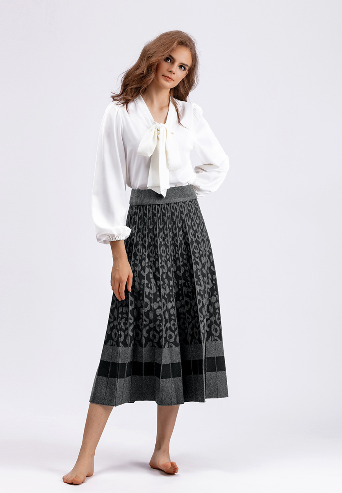 Jupe plissée en maille pour femme, coupe trapèze