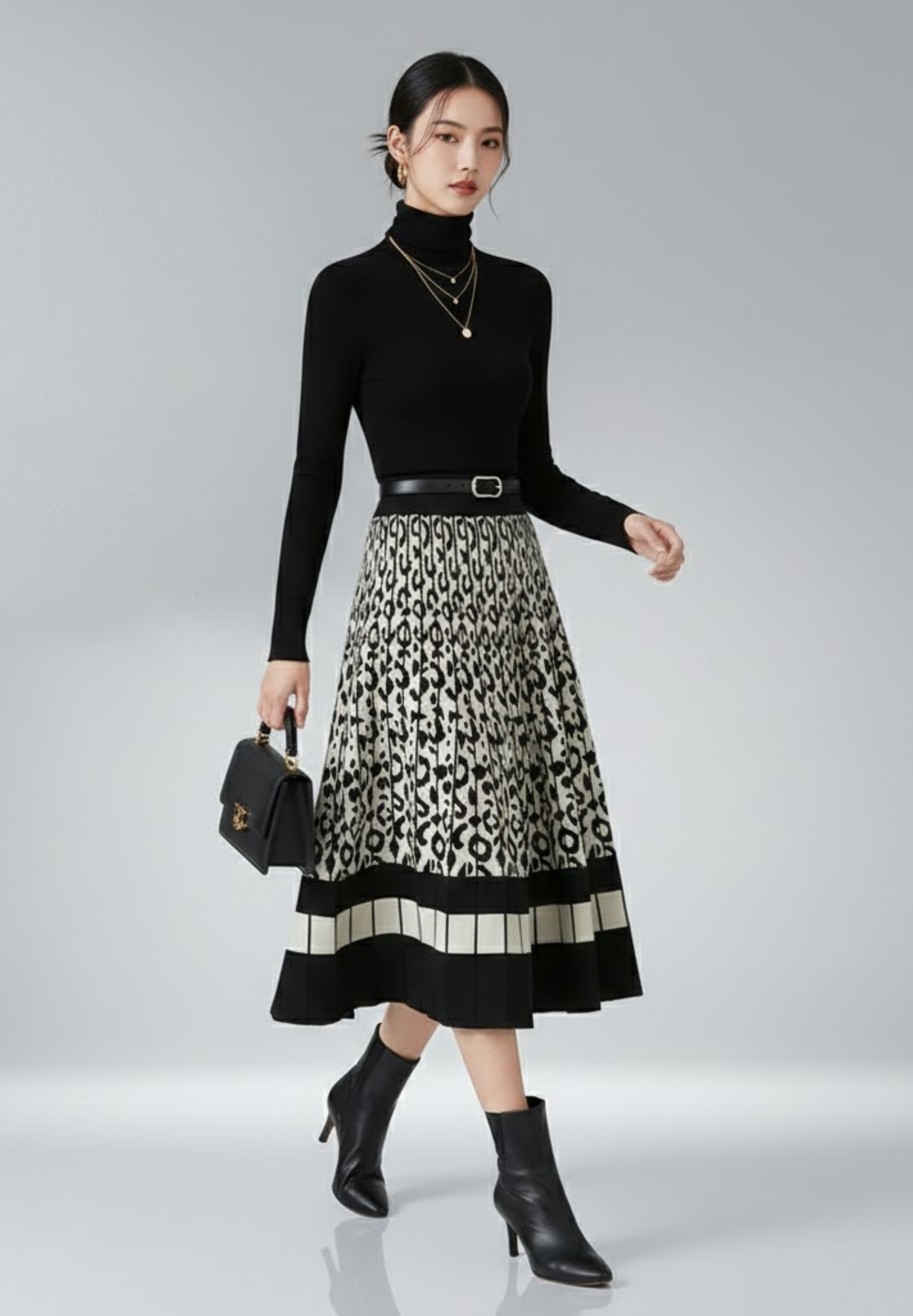 Jupe plissée en maille pour femme, coupe trapèze