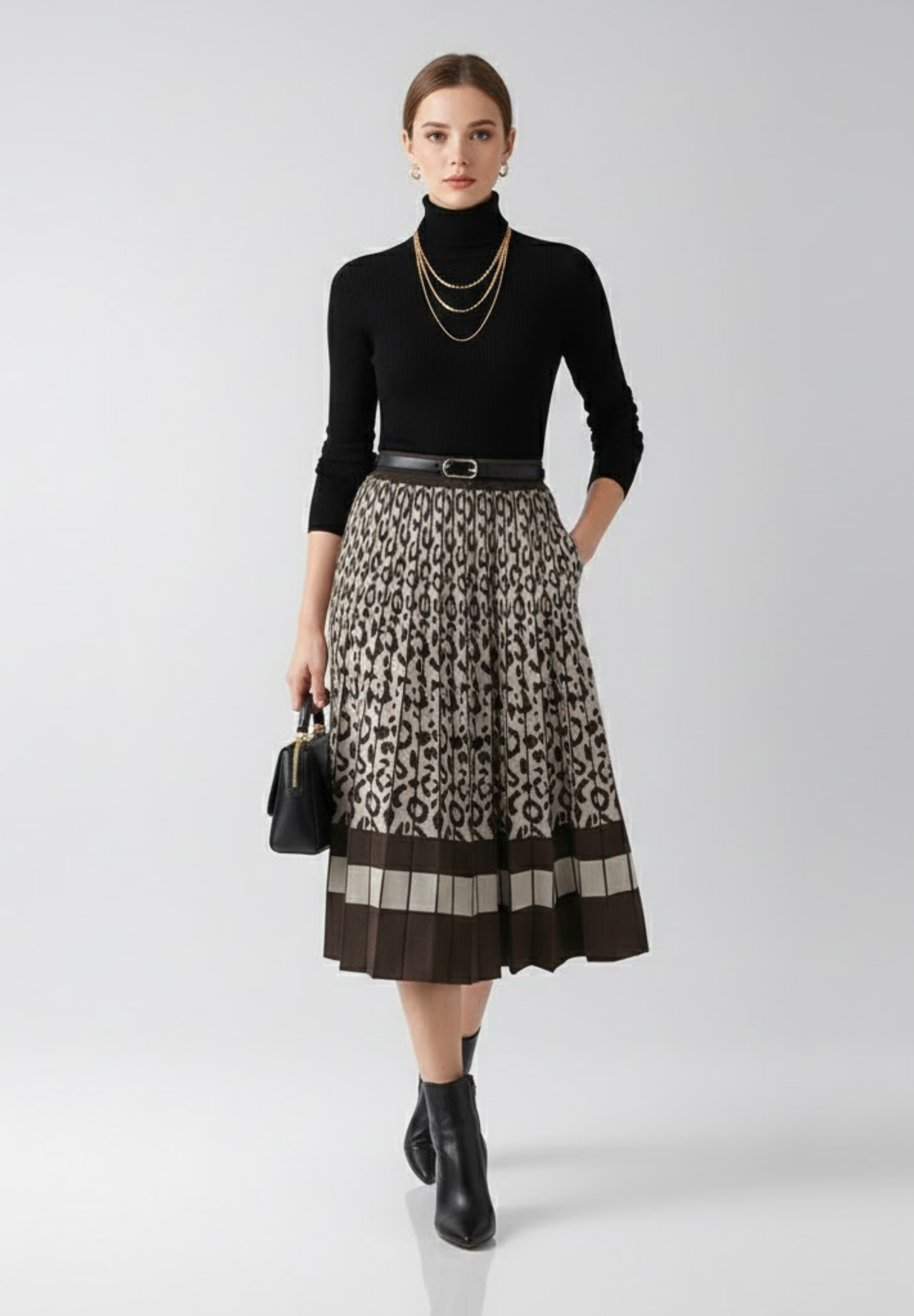 Jupe plissée en maille pour femme, coupe trapèze