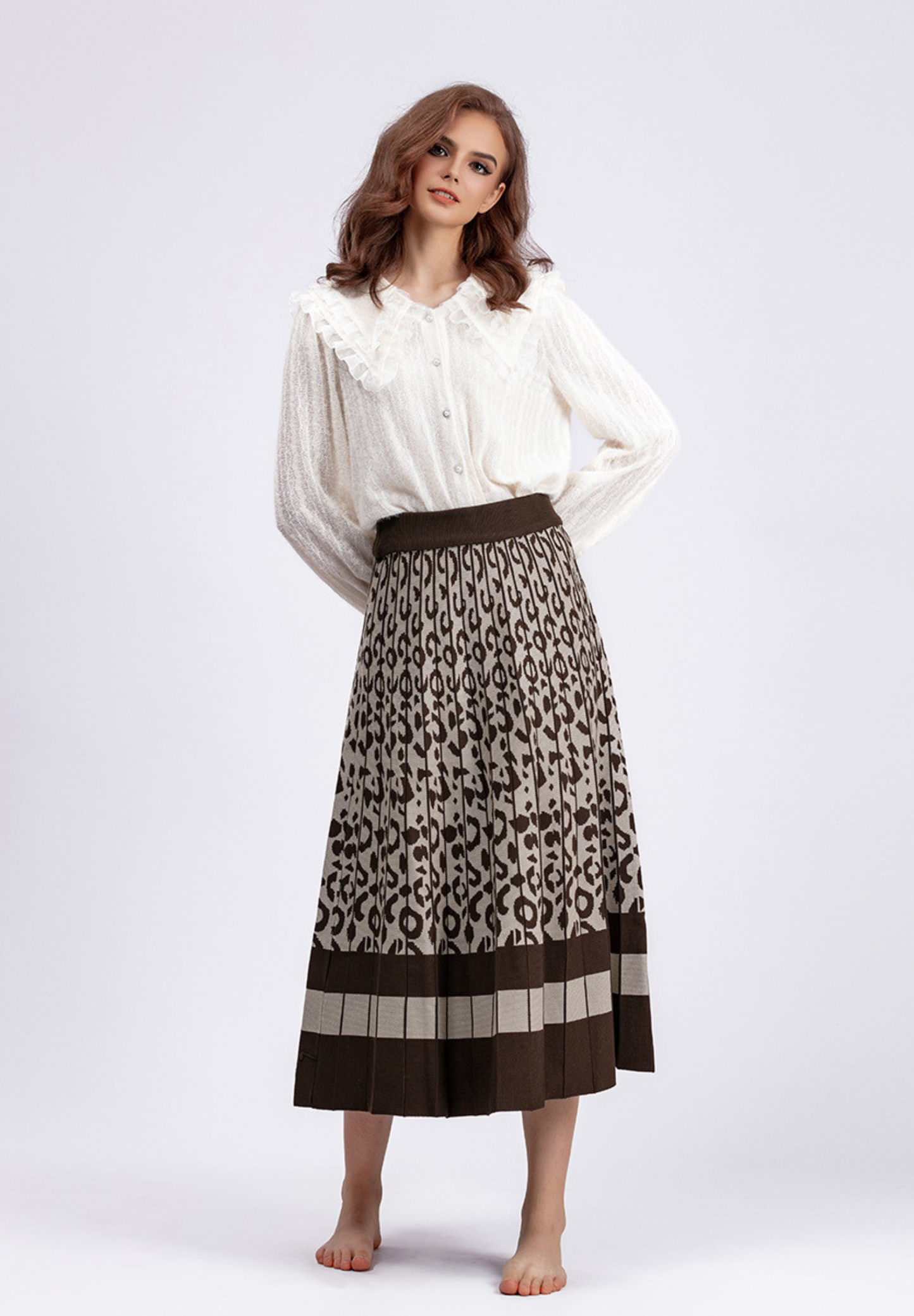 Jupe plissée en maille pour femme, coupe trapèze