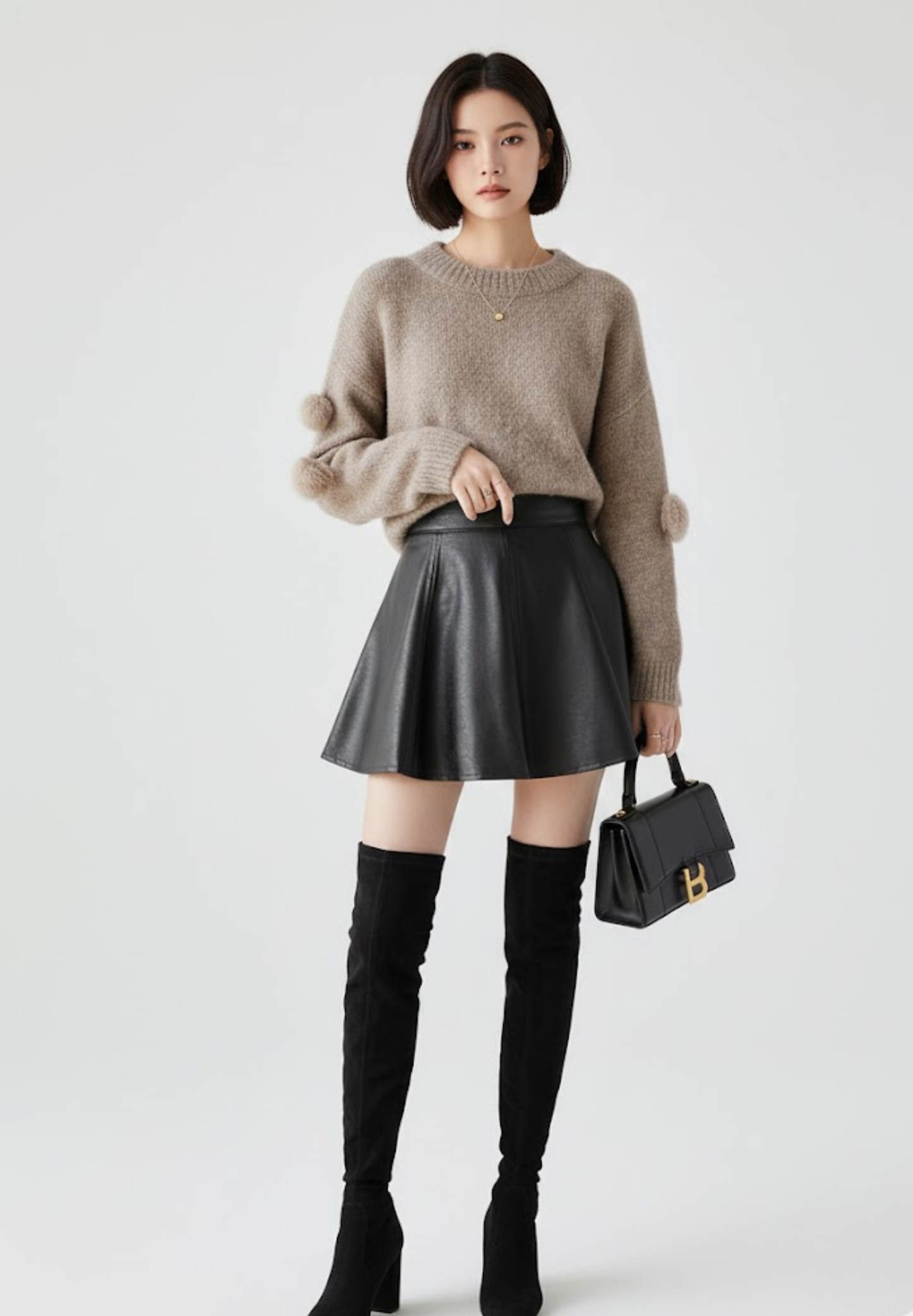 Jupe courte plissée femme en cuir