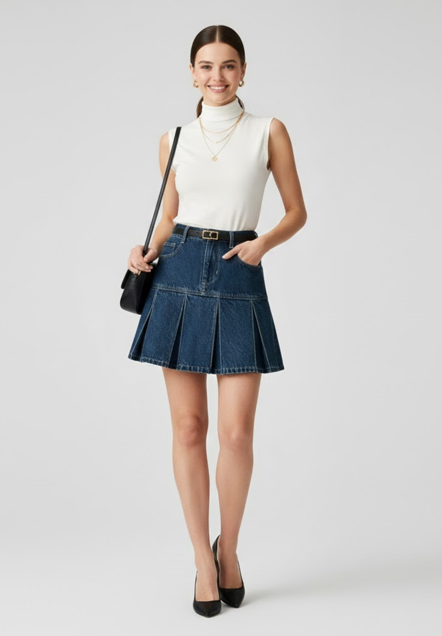 Mini jupe plissée en jean