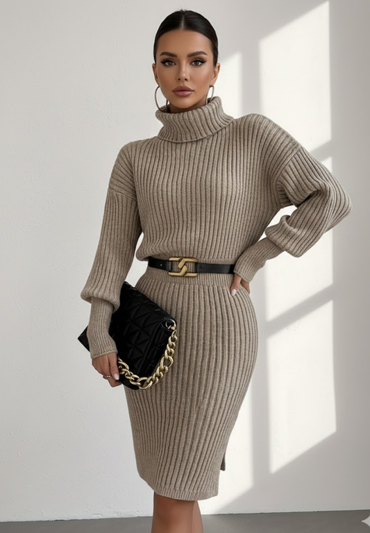 Nouvelle robe pull-over à col roulé plissée