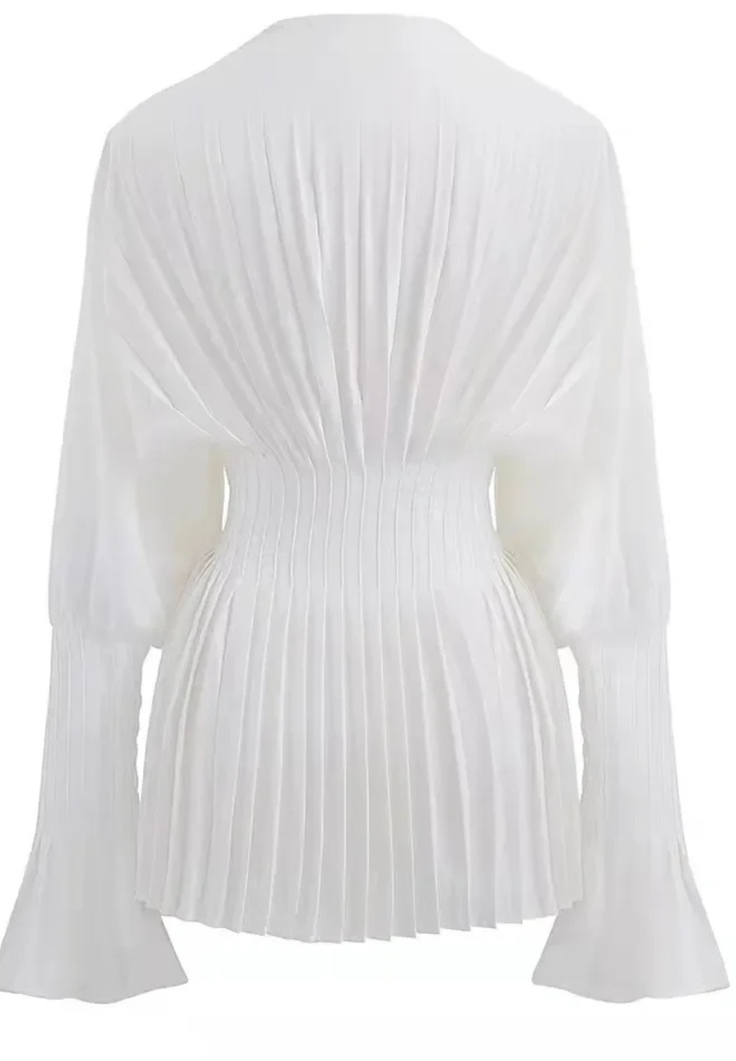 Robe chemise blanche à col en V plissée