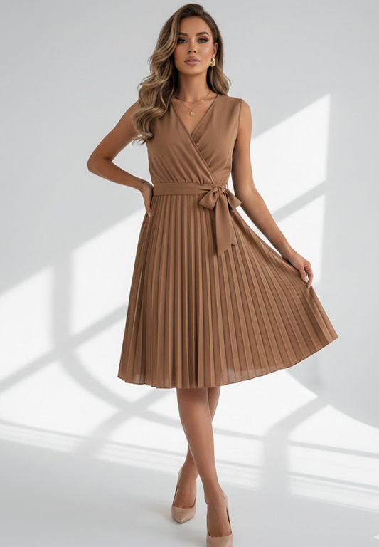 Robe d'été décontractée plissée col en V