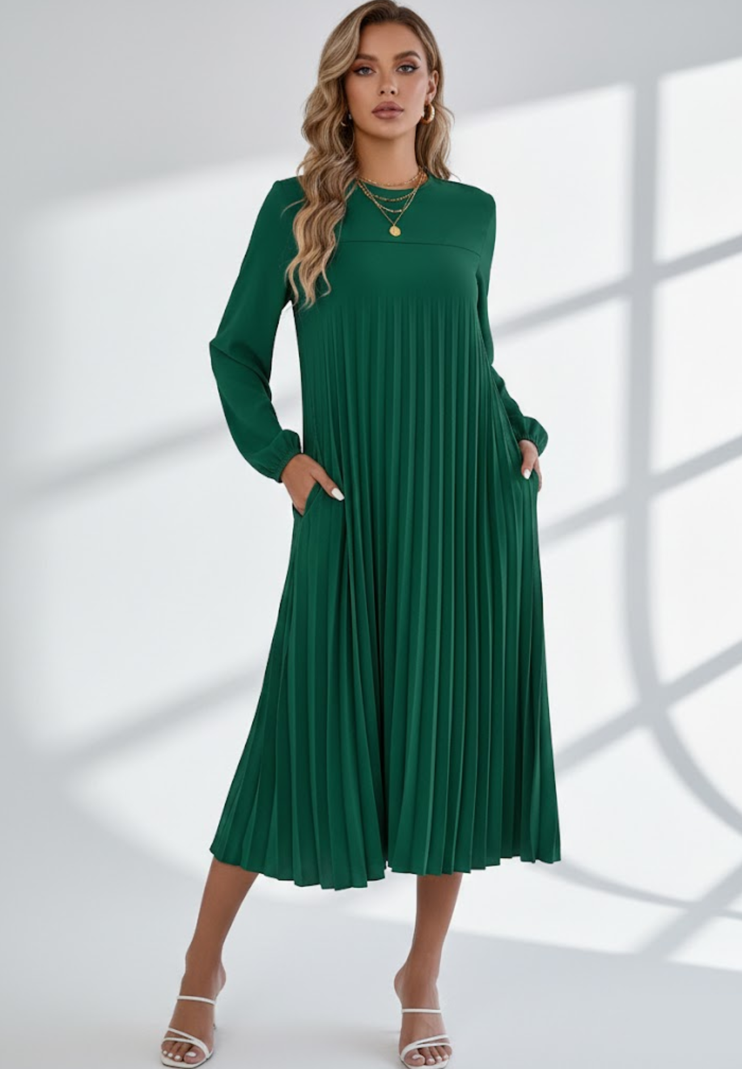 Robe élégante manche longue plissée