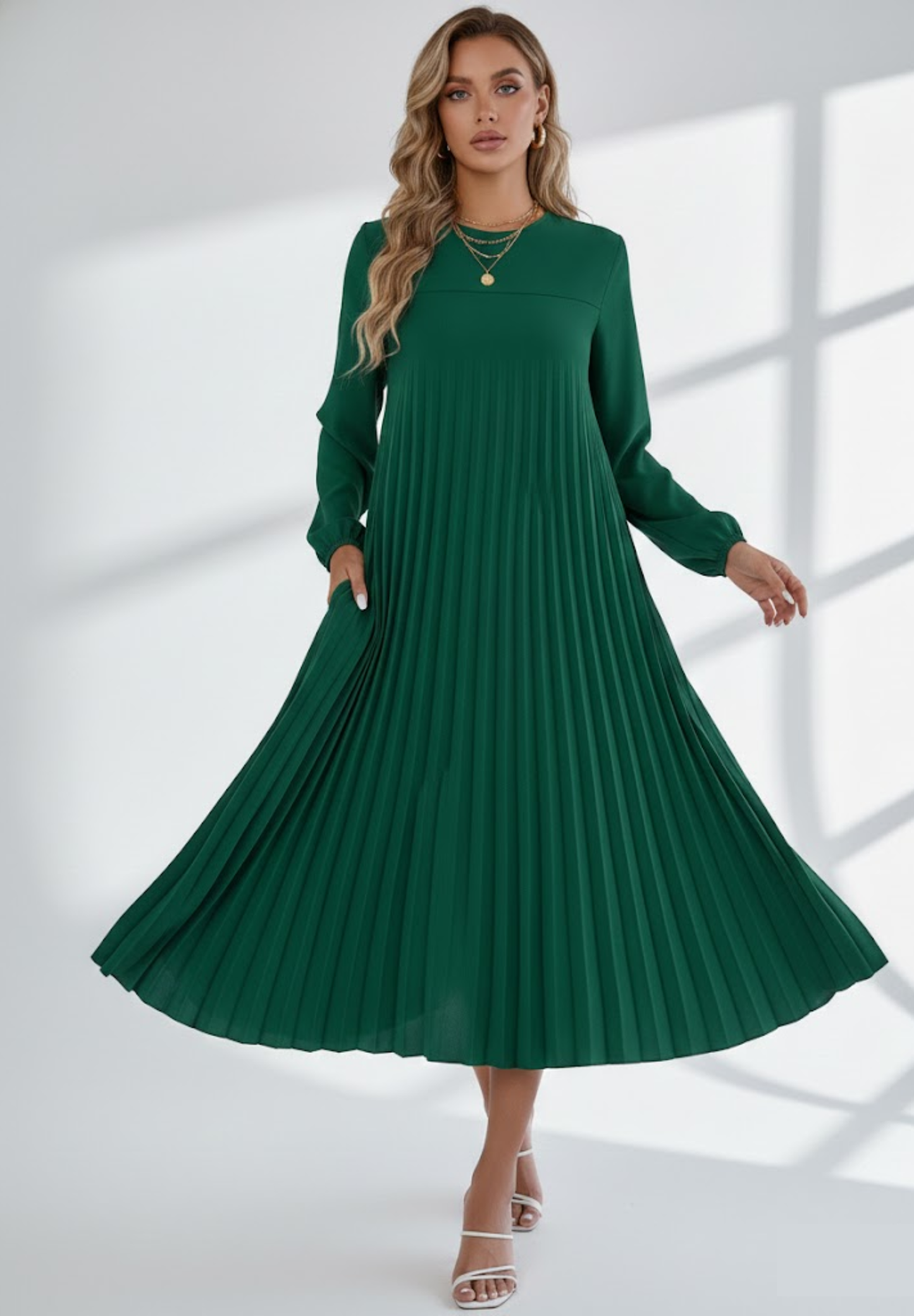 Robe élégante manche longue plissée