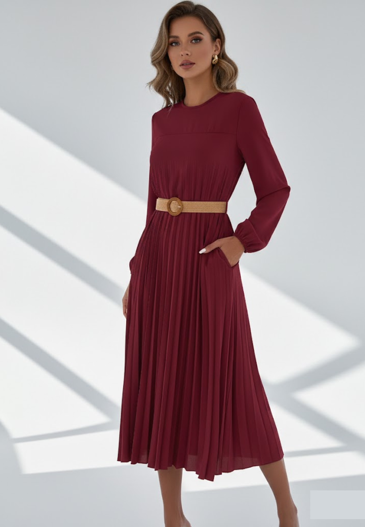 Robe élégante manche longue plissée