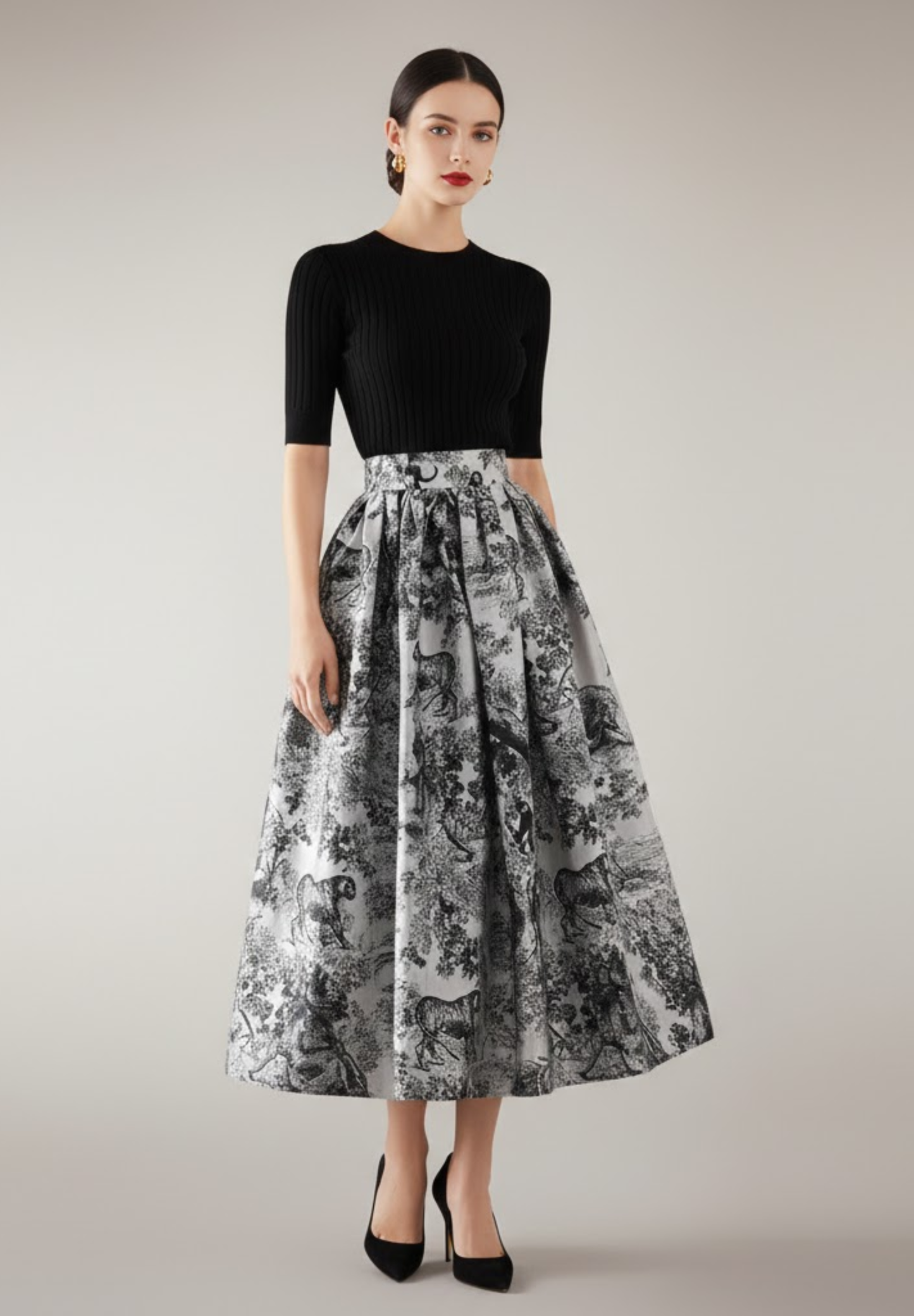Jupe plissée mi-longue en jacquard
