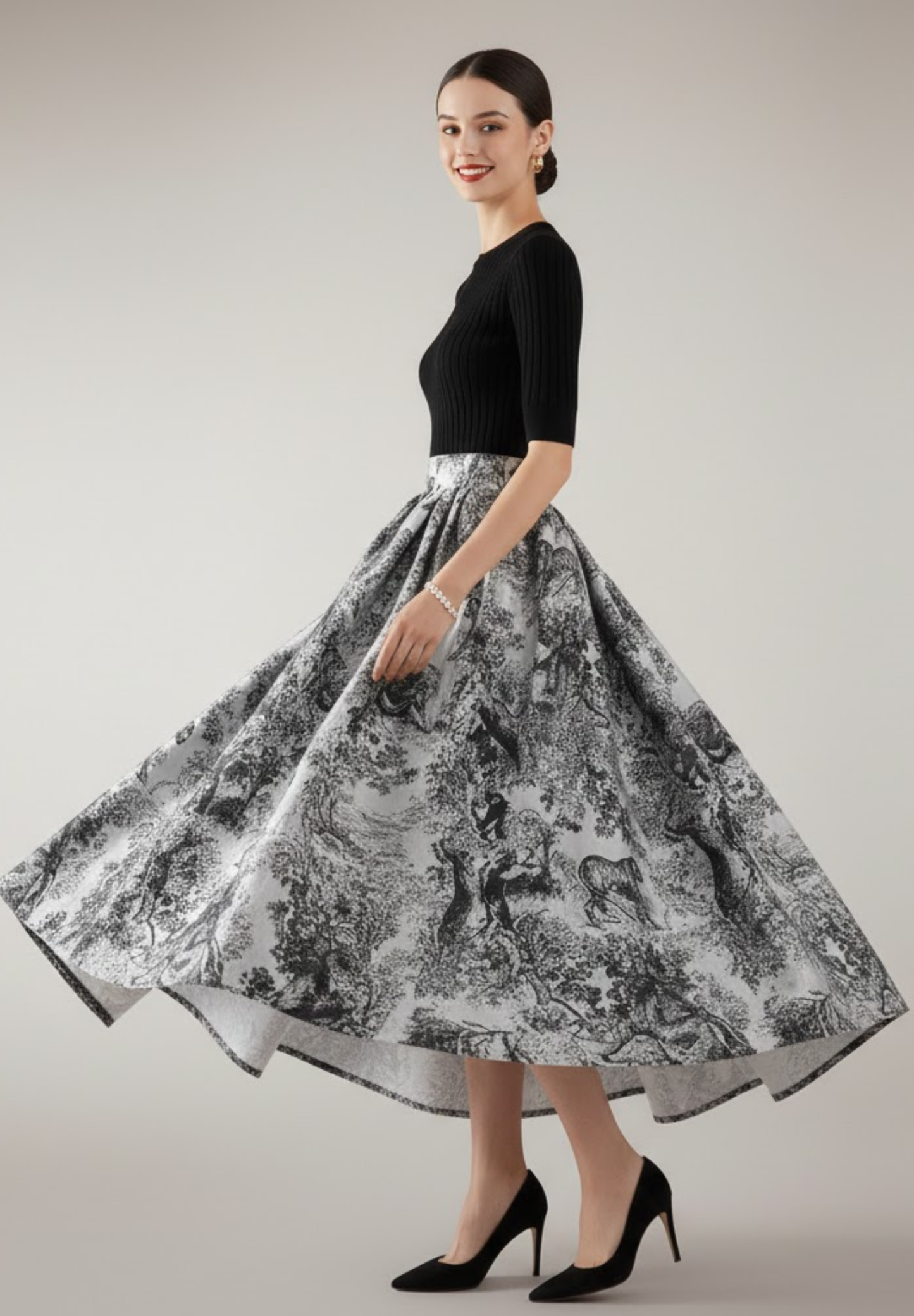 Jupe plissée mi-longue en jacquard