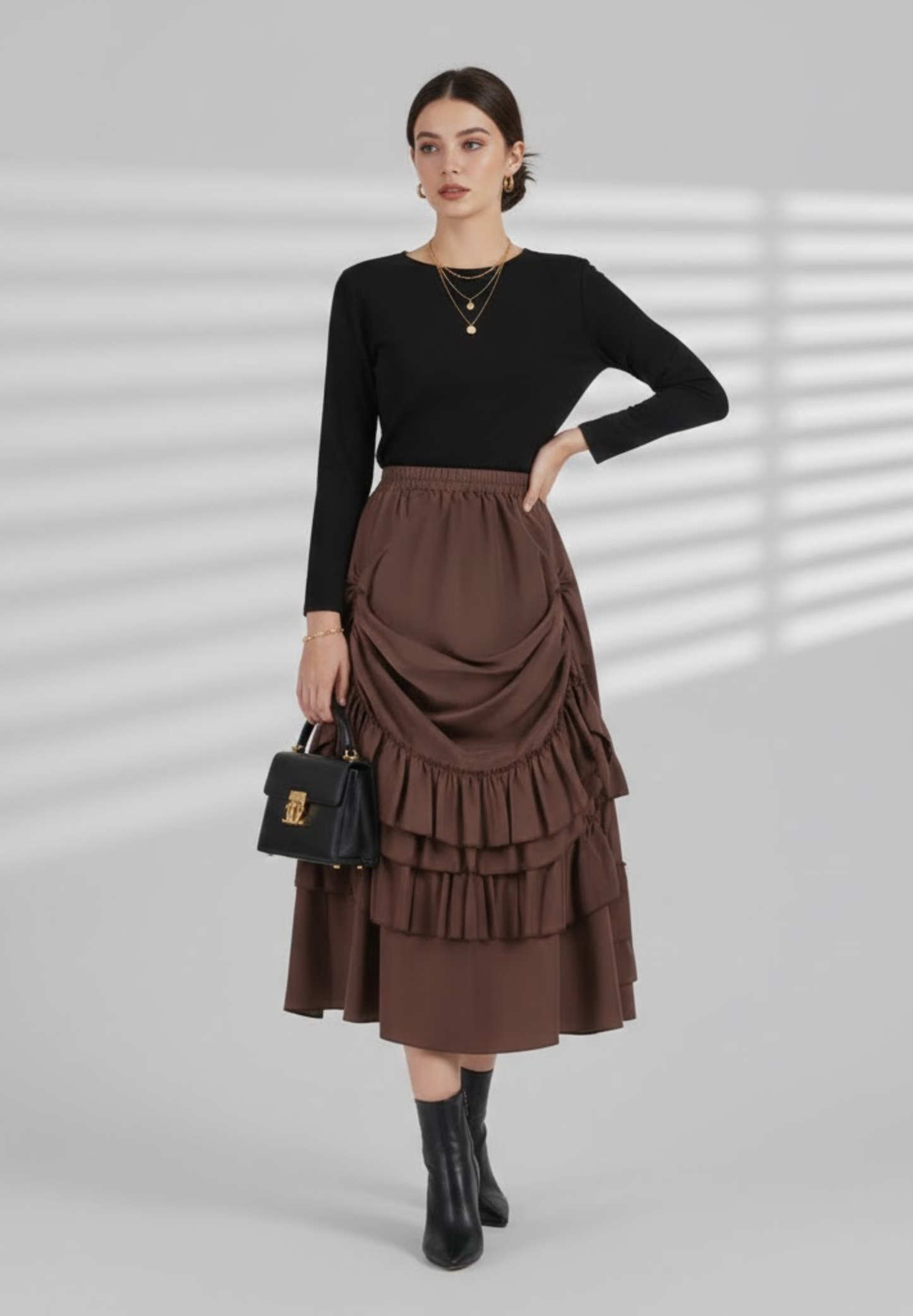 Jupe crayon taille haute plissée