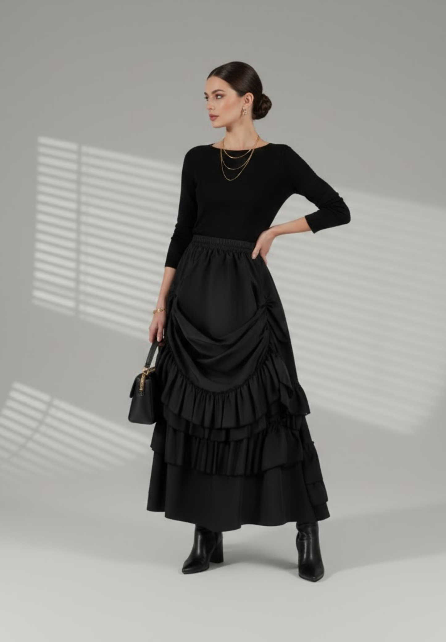 Jupe crayon taille haute plissée