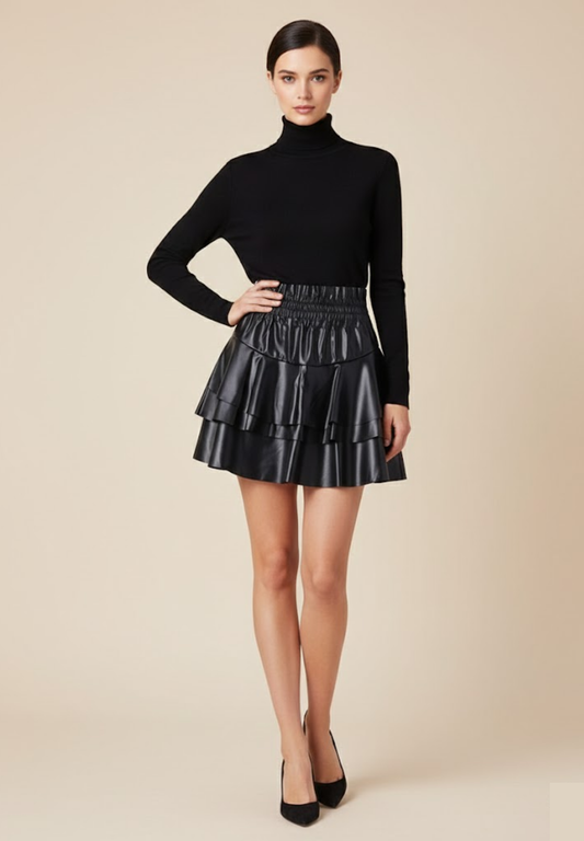 Jupe plissée courte en cuir PLISSÉA