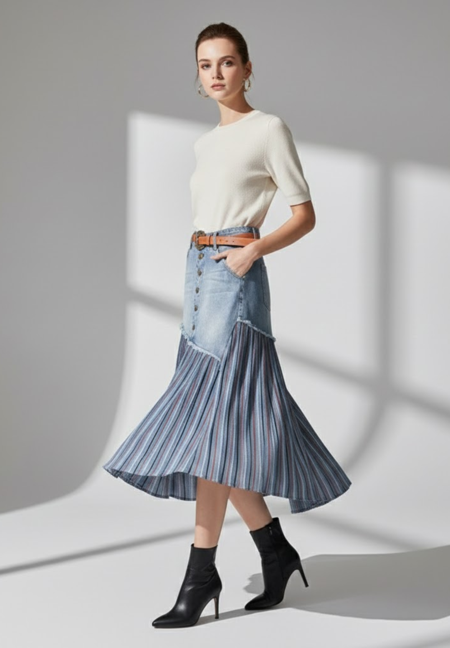 Jupe en jean plissée