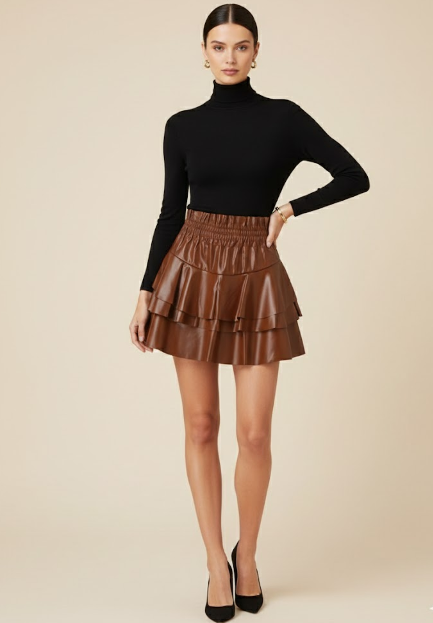 Jupe plissée courte en cuir PLISSÉA