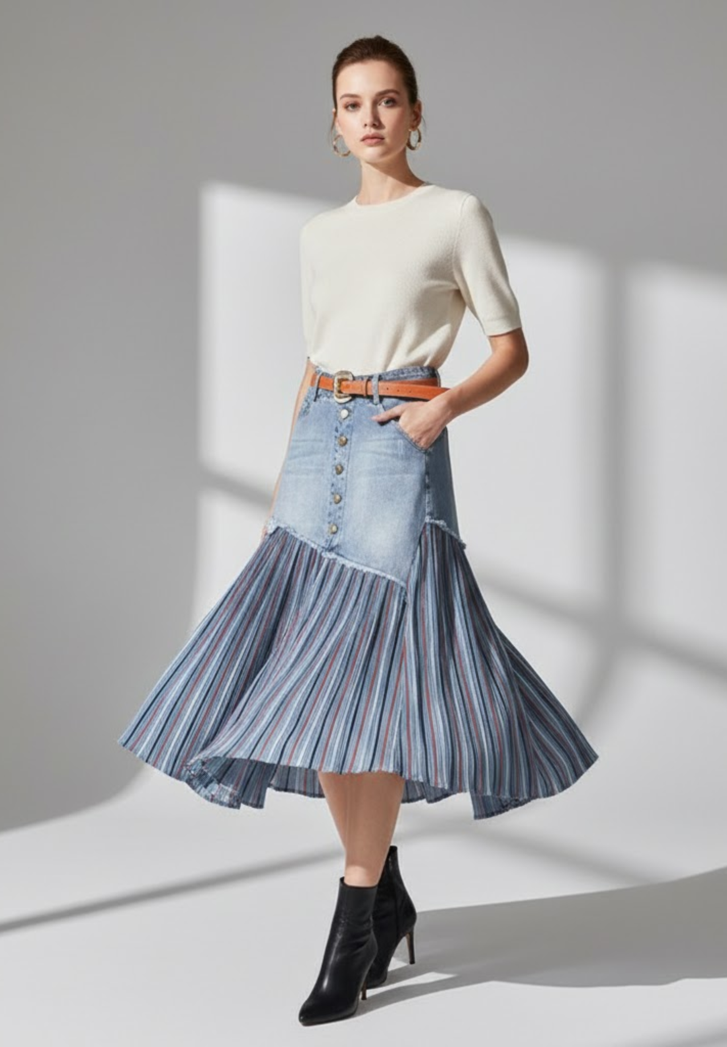 Jupe en jean plissée