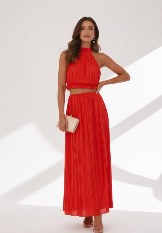 Jupe longue à dos nu plissée