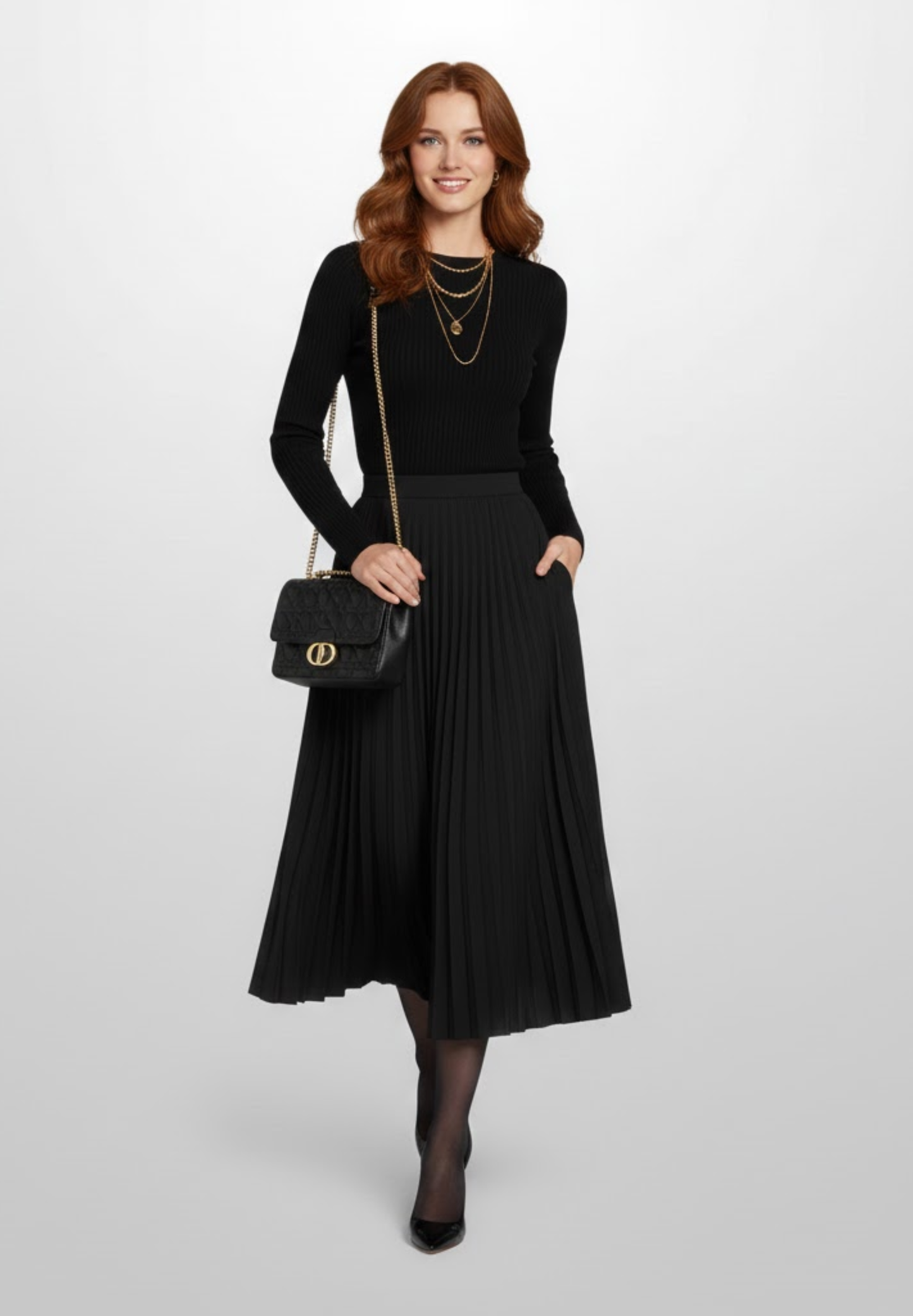 Jupe longue noire plissée