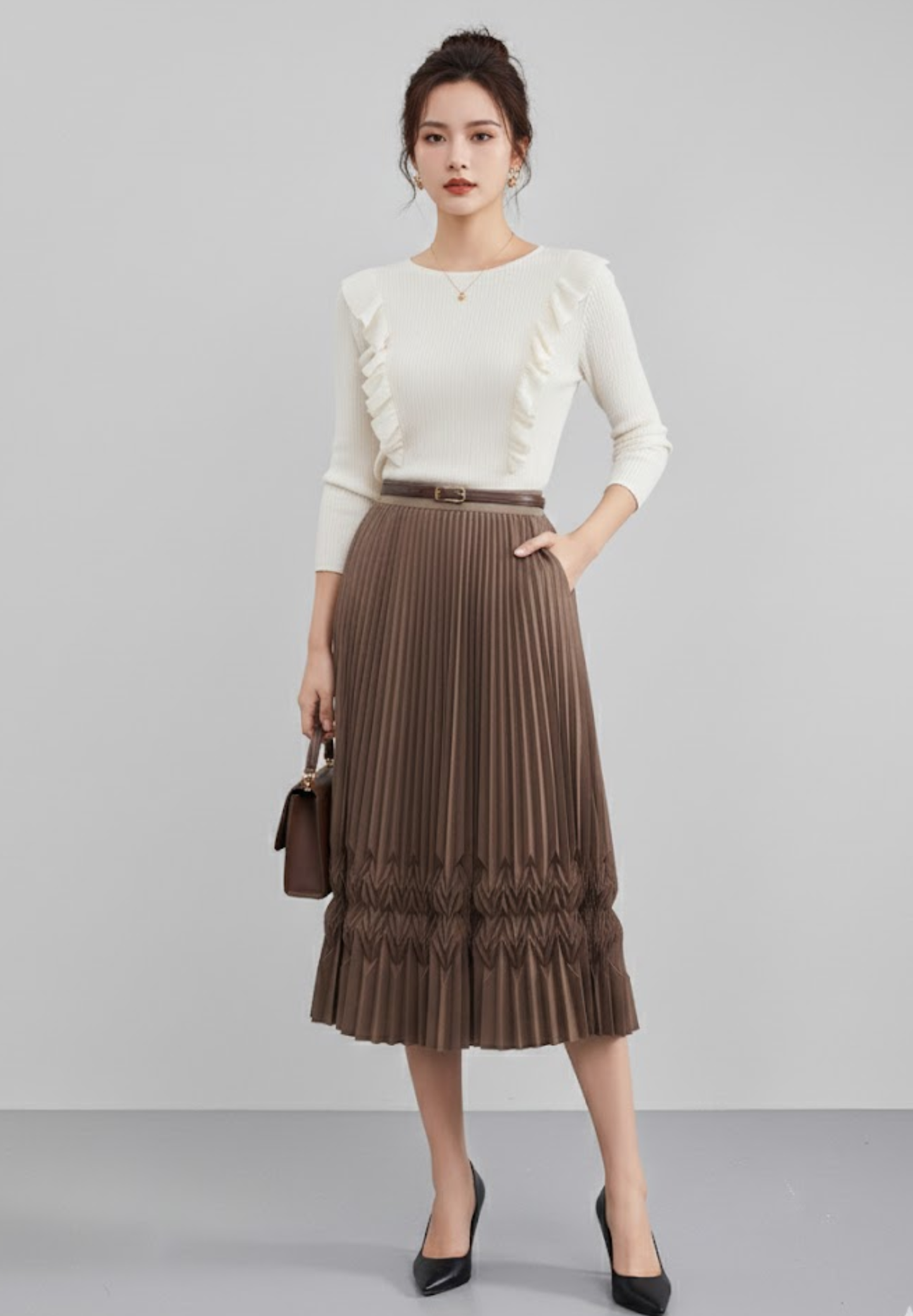 Jupe longue plissée femme