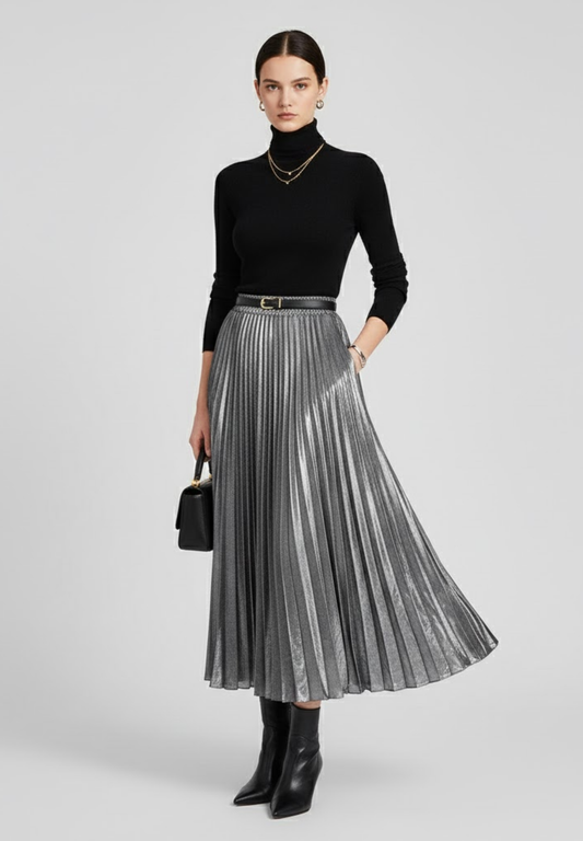 Jupe plissée argentée