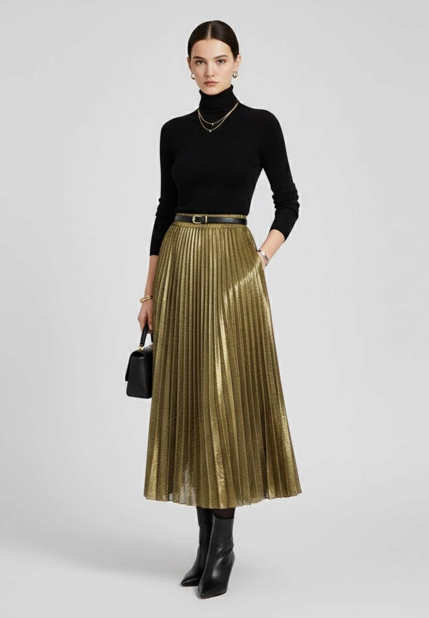 Jupe plissée dorée