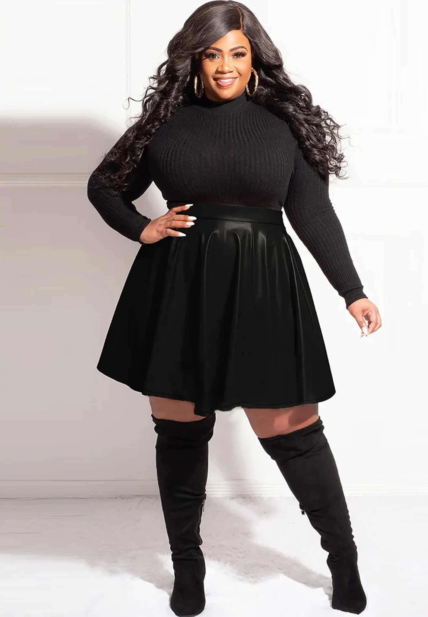 Jupe plissée grande taille en cuir