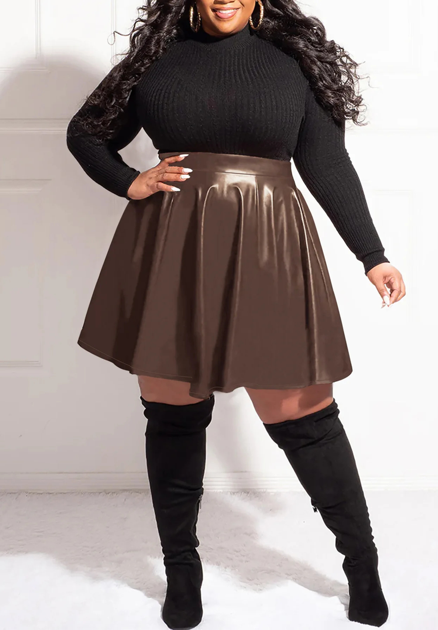 Jupe plissée grande taille en cuir