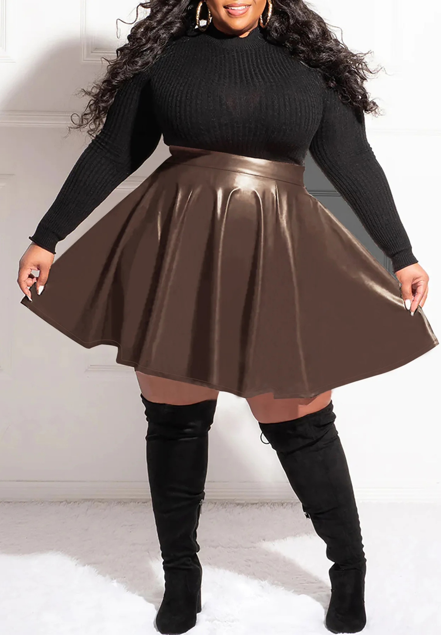 Jupe plissée grande taille en cuir