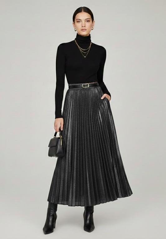 Jupe plissée longue noir