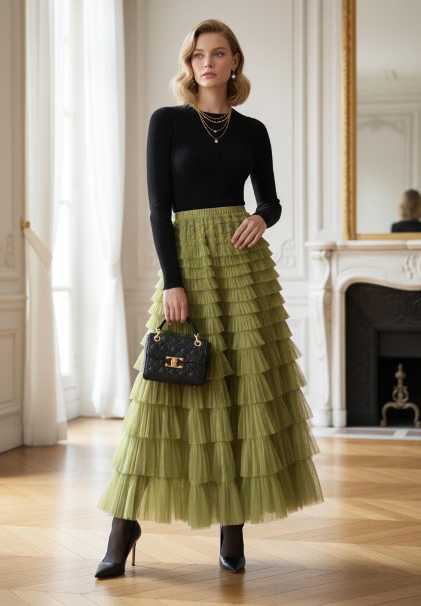Jupe longue plissée superposés